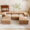 Elegant Chenille Sofa With Storage Seat And Ottoman U Shaped 3 Seater Cylindrical Backrest And Armrests - Camel - Image 11
