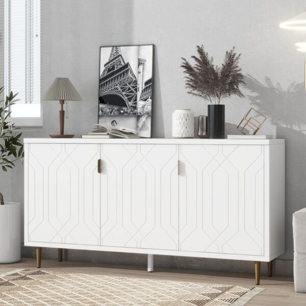 Modern TV Stand With 3 Doors And Adjustable Shelves For Living Room, Fits TVs Up To 70" - White
