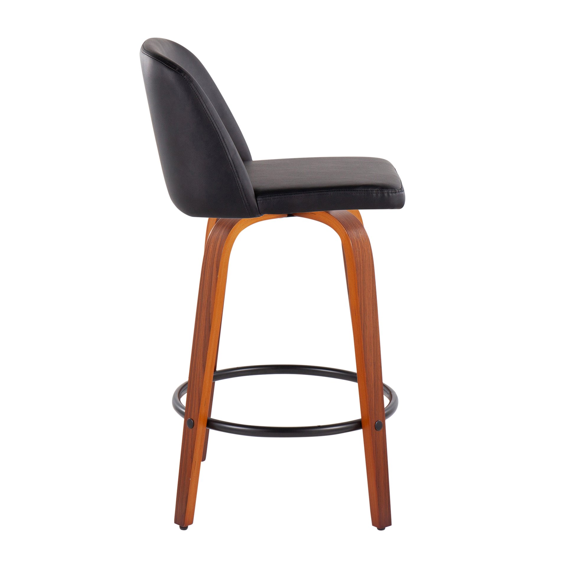Toriano - Mid-Century Modern Fixed Height Counter Stool & Round Footrest (Set of 2) - Walnut / Black - Image 3