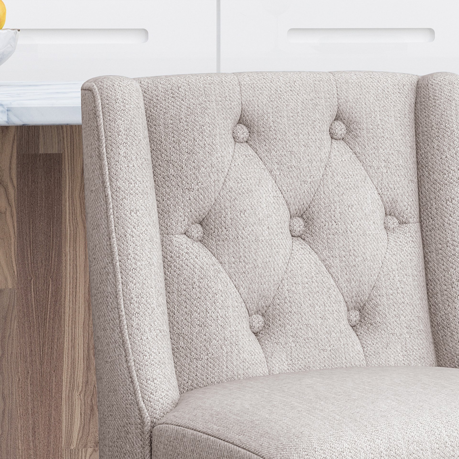 Vienna - Contemporary Fabric Tufted Wingback Counter Stools, (Set of 2) - Light Gray / Natural - Image 4