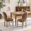 French Style Solid Wood Frame Antique Painting, Hand-Pulled Buckle Decoration Artificial Leather Dining Chair With Nailhead Trim, Wood Legs, Density Foam, Steel Spring Inner (Set of 2) - Brown - Image 16