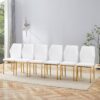 Luxury Simple Chair (Set of 6) High Resilience Dining Chair With Vertical Stripe Design - White / Gold - Image 8