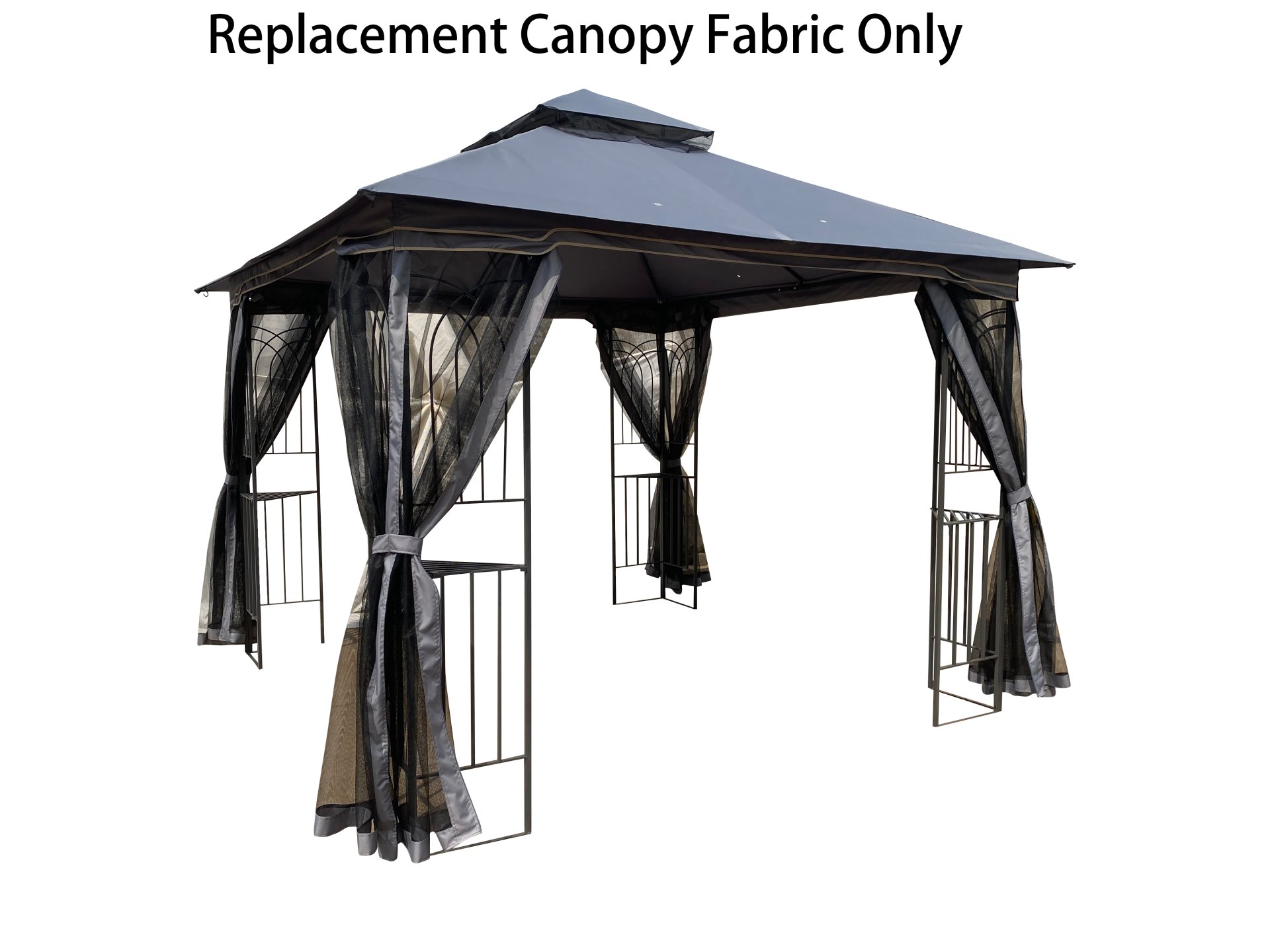 Patio Double Roof Gazebo Replacement Canopy Top Fabric - Gray - Image 3