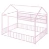 Full Size Bed House Frame With Fence And Shelves - Pink - Image 14