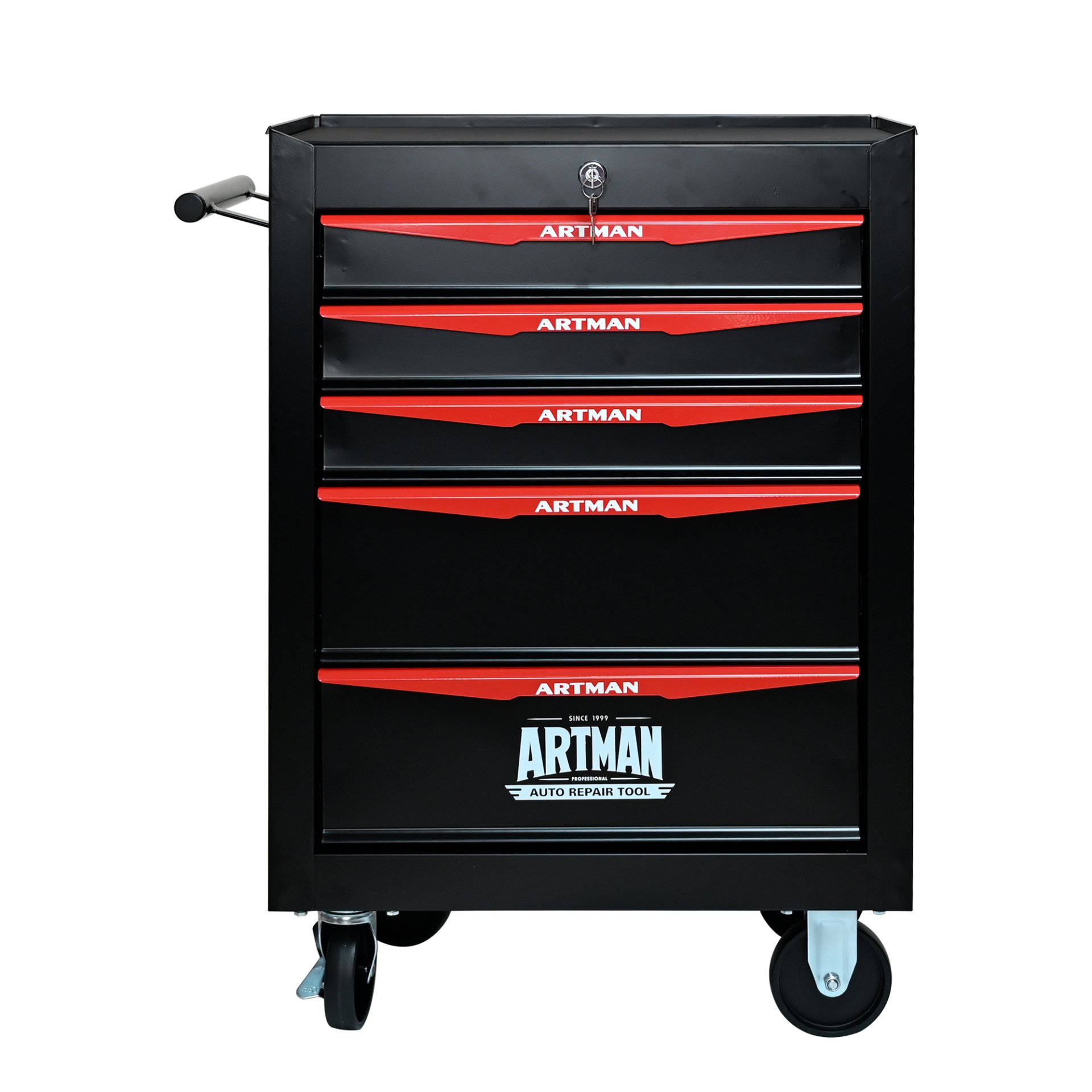 Rolling Metal Tool Chest With 5 Drawers, 20" Steel Storage Cabinet With Ball Bearing Slides - Black / Red - Image 12