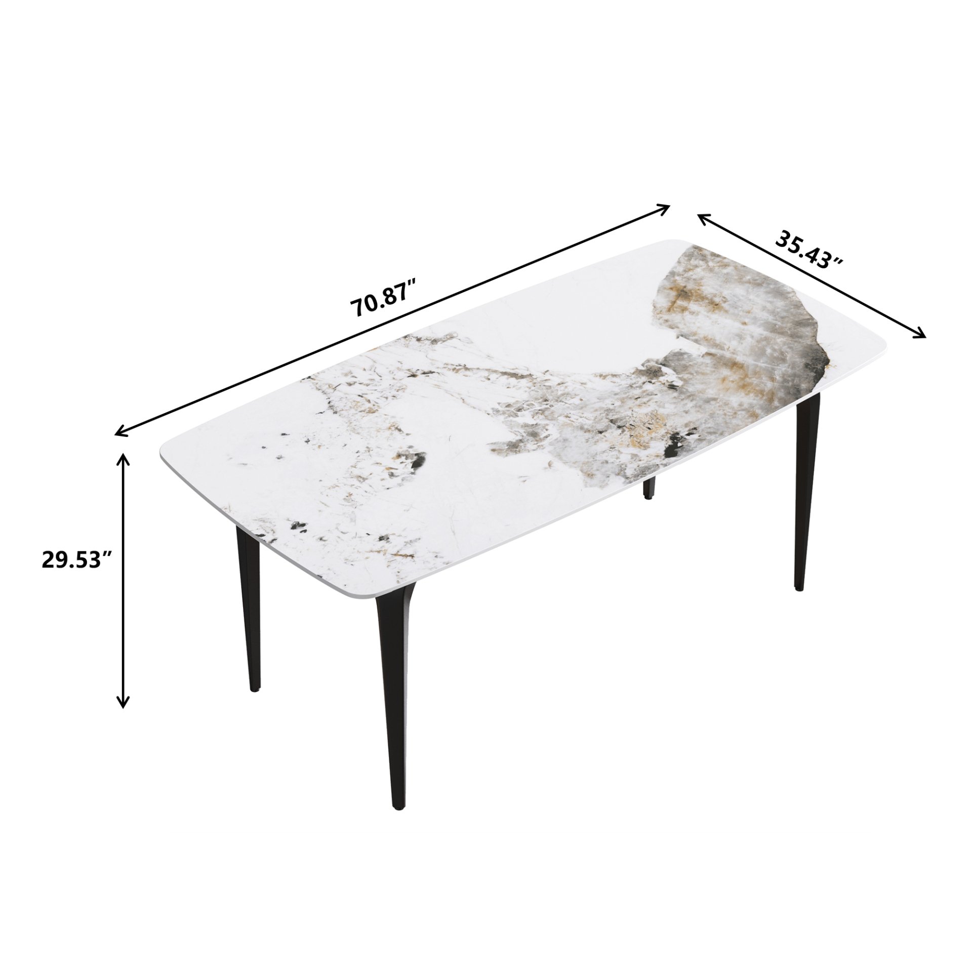 70.87" Modern Artificial Stone Pandora White Curved Black Metal Leg Dining Table - Antique White - Image 3