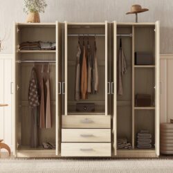 6 Doors Wardrobe Storage For Bedroom, With Big Drawers - Brown