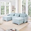 Elegant 3 Seater Sofa With Ottomans And Lumbar Pillow High Resilience Sponge Wooden Base - Sky Blue - Image 18