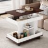 Adjustable End Table With Wheels, Modern Multifunctional Sofa Side Table With Lift Top, 360°Rotating Top And Storage Space For Living Room, Small Space - Brown / White - Image 4