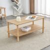 Modern 2 Tier Coffee Table For Living Room Furniture, Rectangular Center Table With Open Storage Shelf, Rounded Rubberwood Legs - Burly Wood - Image 2