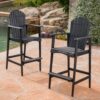 Outdoor Acacia Wood Adirondack Barstools (Set of 2) - Natural Stained - Dark Gray - Image 2