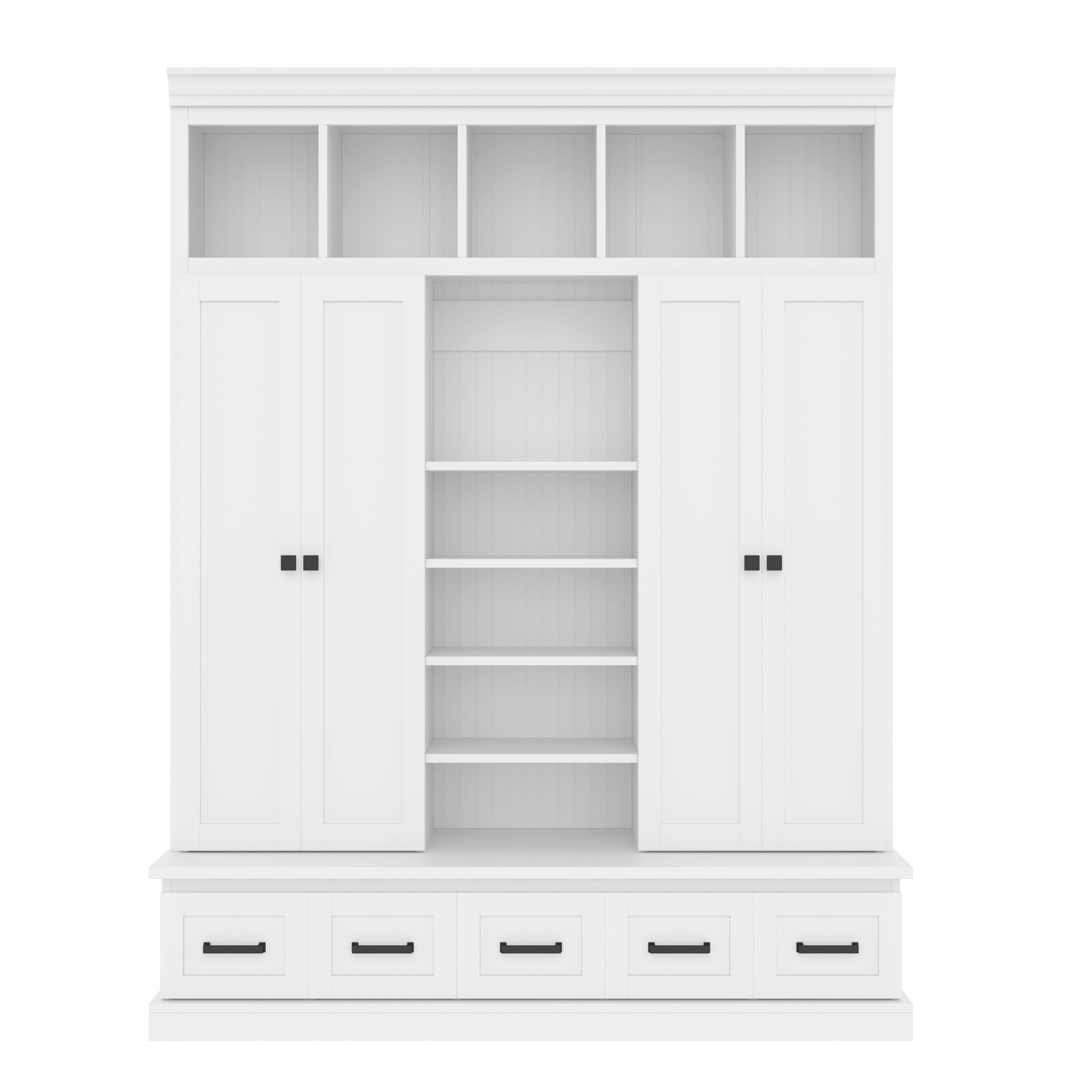 Hall Tree With Bench And 5 Storage Cubbies, Modern Entryway Storage Organizer Cabinet With 4 Doors, 5 Drawers And Adjustable Shelves For Hallway, Entryway, Living Room - White - Image 10