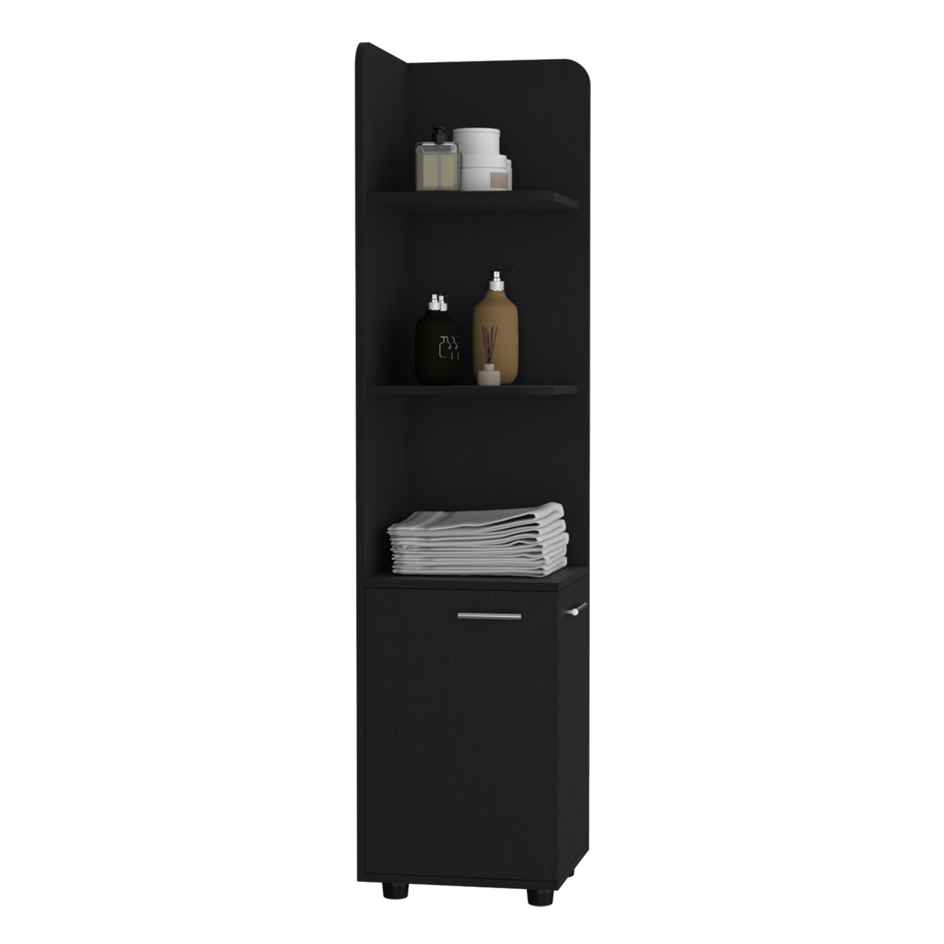 Corner Cabinet Tall With 3 Tier Shelf And 2 Door - Black - Image 6