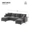 Modern U-Shape Modular Sofa, 6 Seat Chenille Sectional Couch Set With 2 Pillows Included, Freely Combinable Indoor Funiture - Black / Gray - Image 25