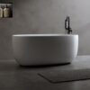 Independent Solid Surface Resin Stone Bathtub, A Modern Designed Independent Bathtub With Pop-Up Drainage And Overflow Pipes, Suitable For Small Households - Matte White - Image 5