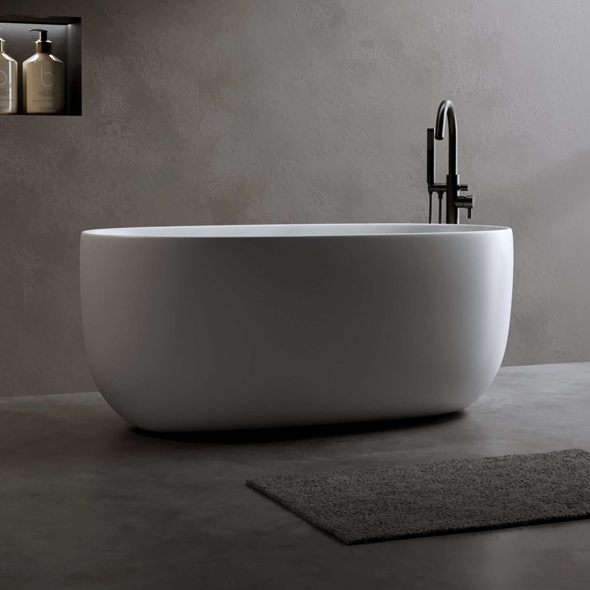 Independent Solid Surface Resin Stone Bathtub, A Modern Designed Independent Bathtub With Pop-Up Drainage And Overflow Pipes, Suitable For Small Households - Matte White - Image 5