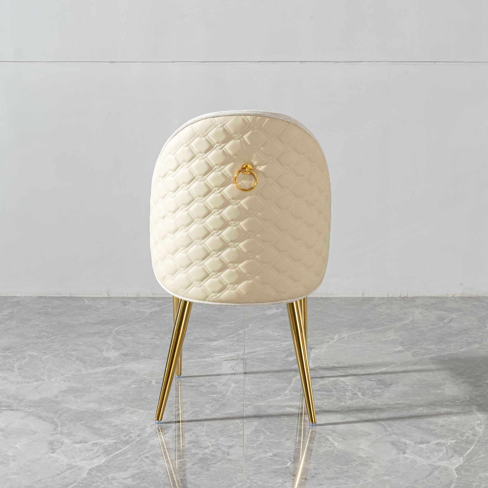 2 Pieces Contemporary Stainless Steel Dining Chair With Upholstery And Leather Backrest - Gold - Image 5