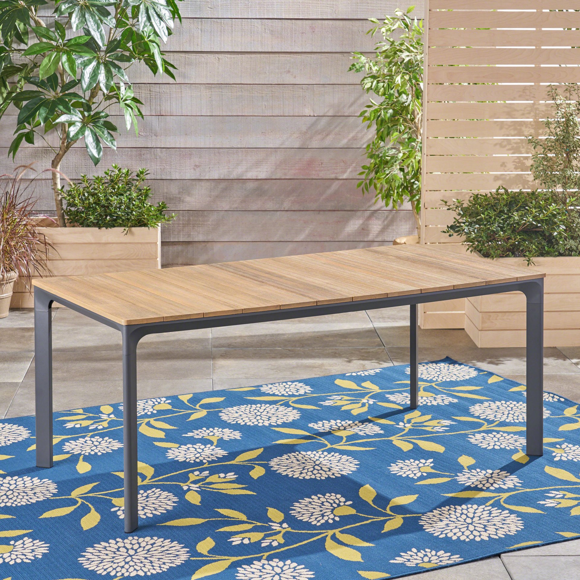 Eucalyptus Wood Topped Patio Dining Table With Aluminum Frame - Gray - Image 8