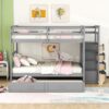 Full Over Full Bunk Bed With Twin Size Trundle And Staircase - Gray - Image 14