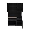Kitchen Pantry Storage Cabinet, Modern Buffet Cabinet With Kitchen Cart, Tall Kitchen Hutch Cabinet With Microwave Stand, Food Pantry Cabinet With 3 Rattan Doors And Adjustable Shelves - Black - Image 15