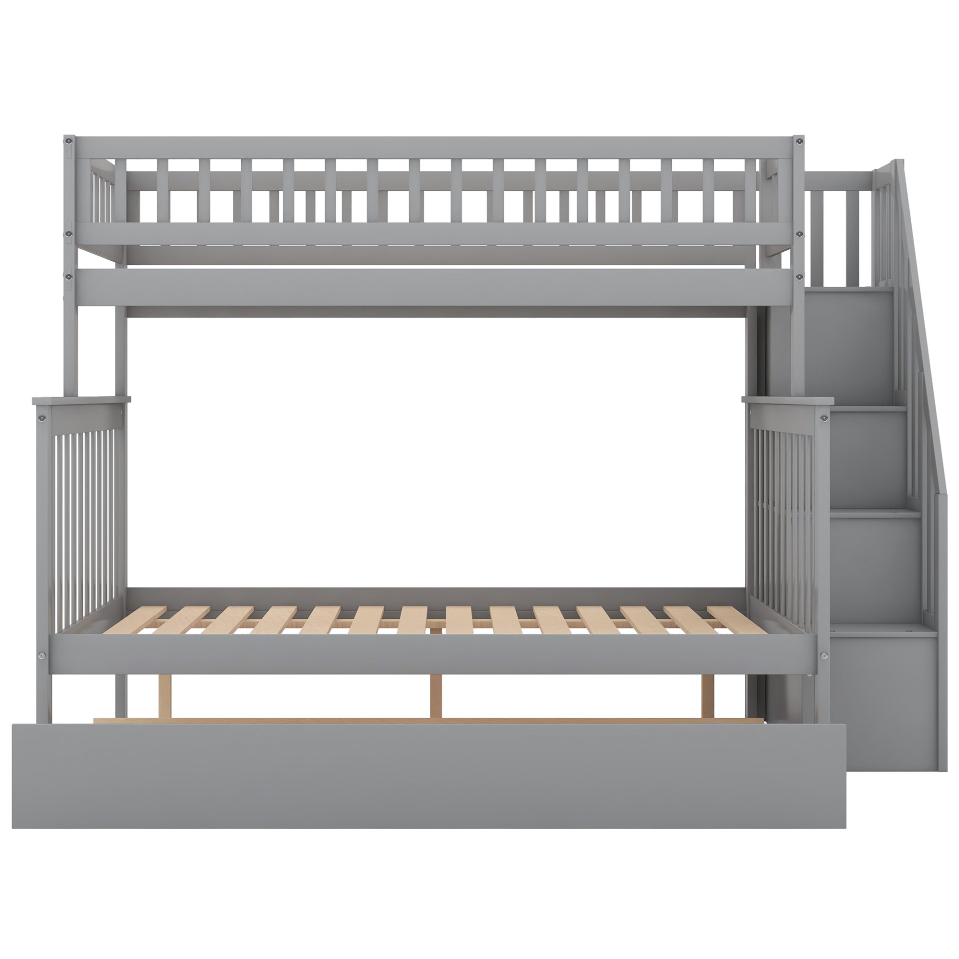 Twin Over Full Bunk Bed With Trundle And Staircase - Gray - Image 5