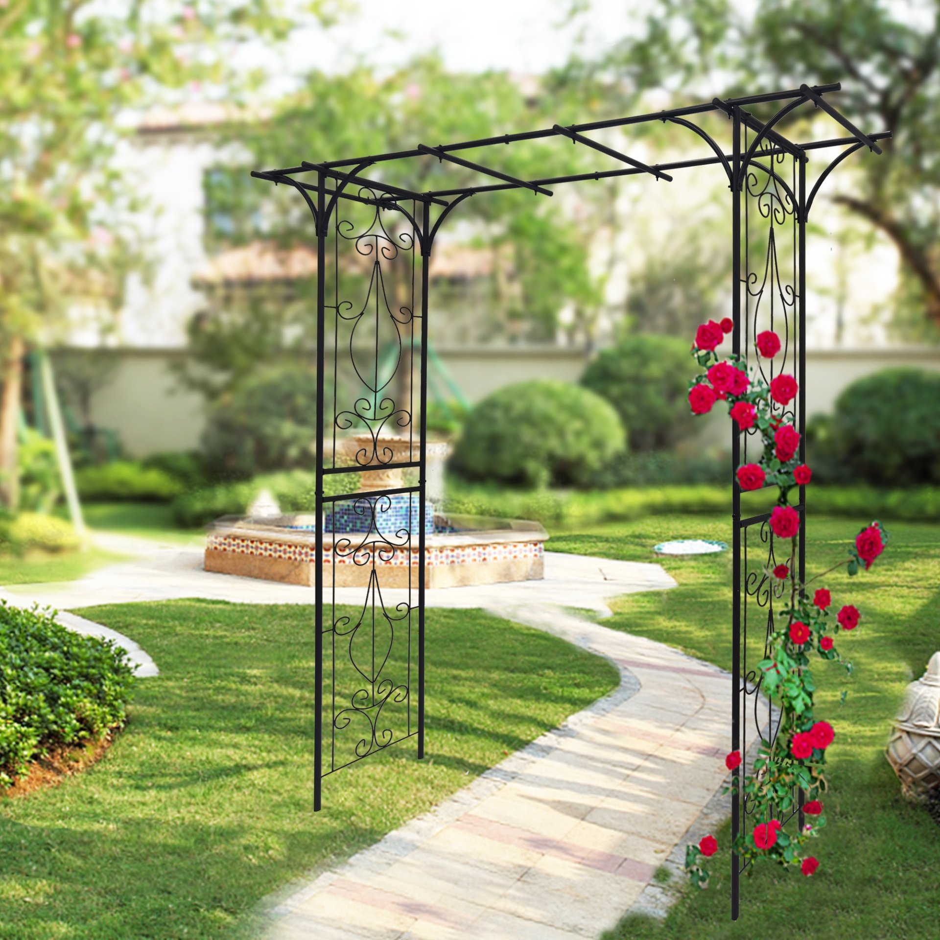 Metal Garden Arch Climbing Plants Support Rose Arch Outdoor - Black - Image 9