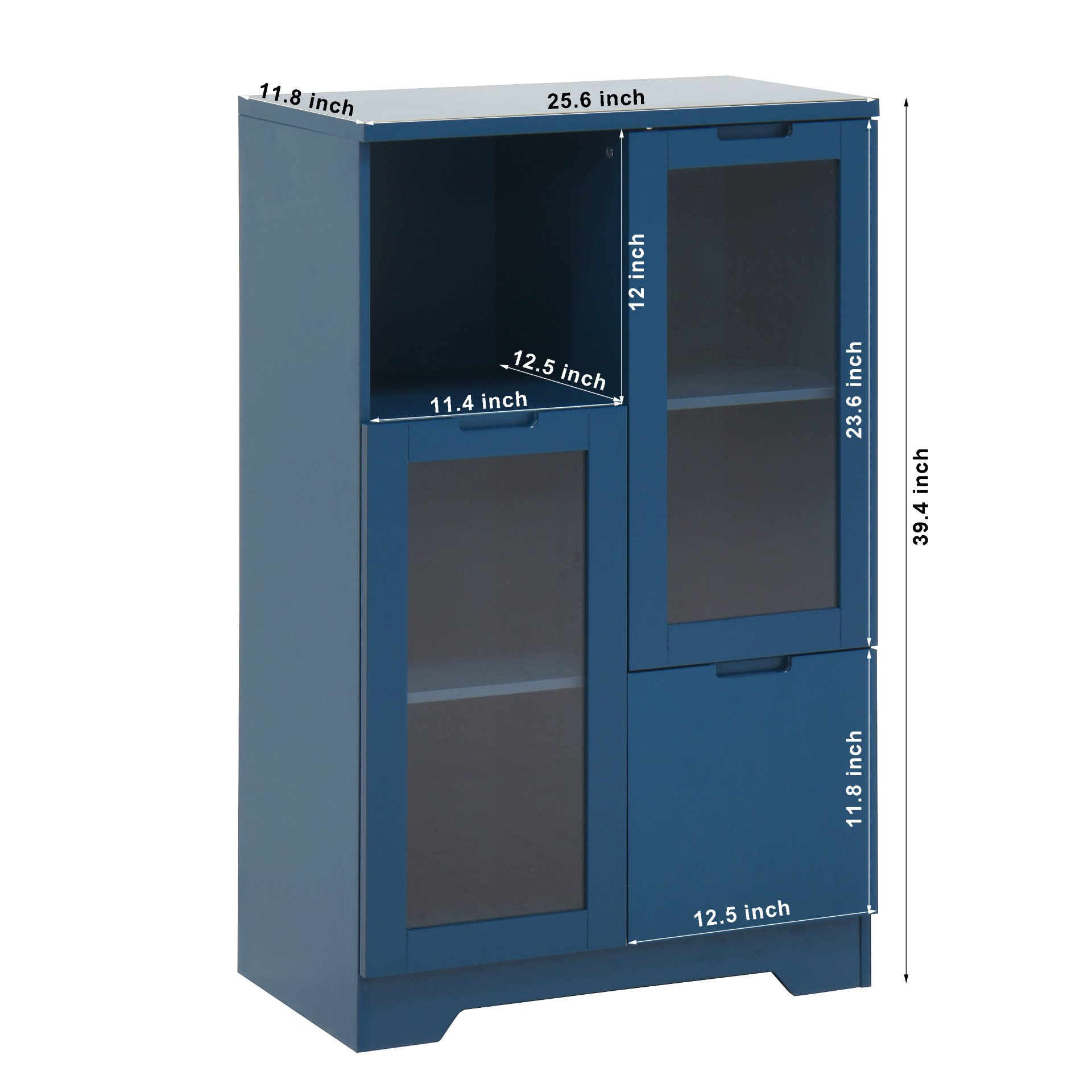 Painted Cabinet With Glass Doors, Drawer, And Open Storage Space For Bedroom And Living Room - Navy Blue - Image 3