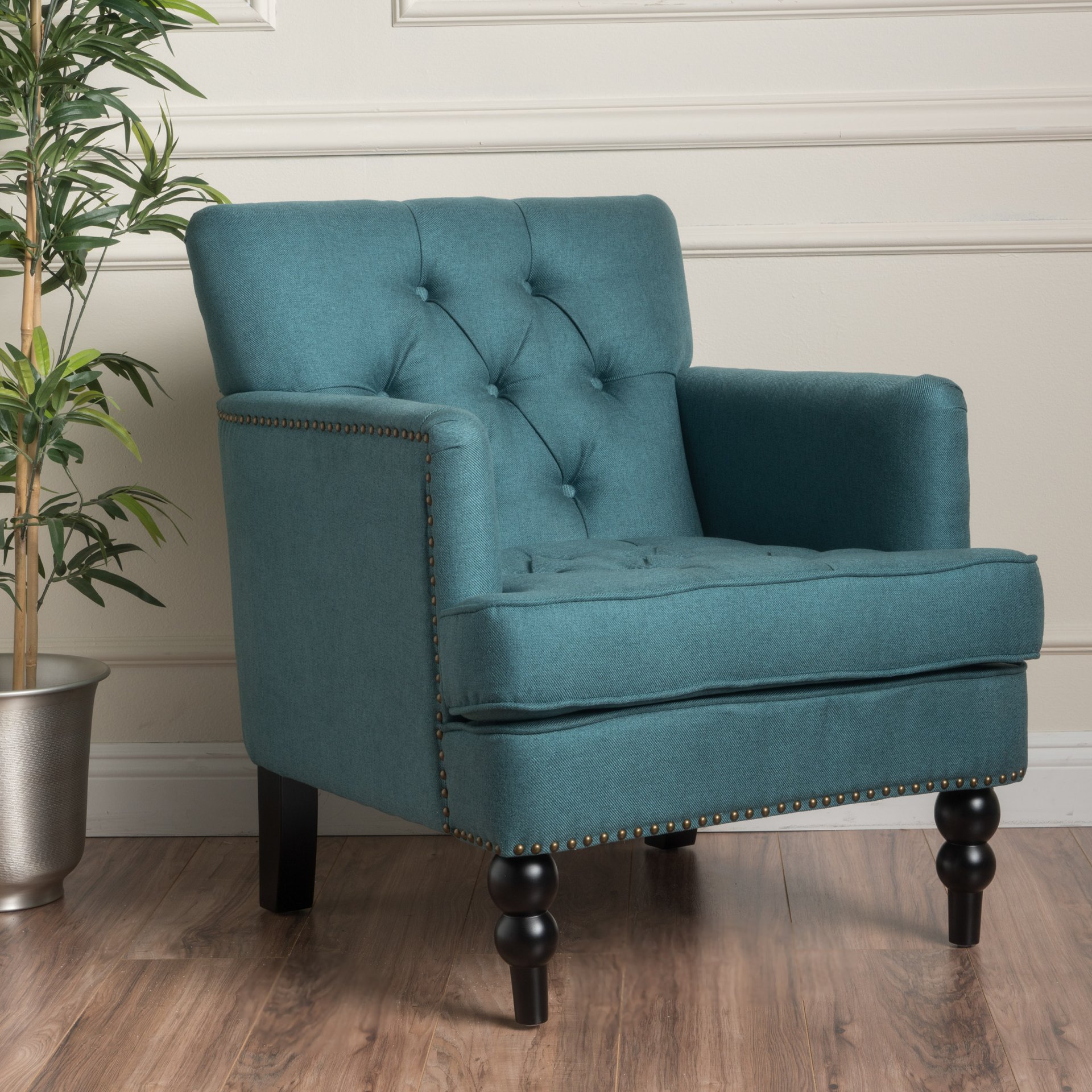 Harrison - Tufted Club Chair With Plush Cushion And Studded Trim - Dark Teal - Image 5