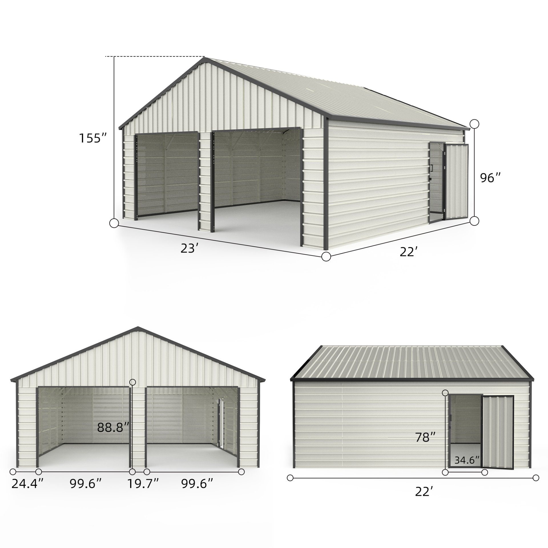 Double Garage Metal Shed With Side Entry Door, Can Storage Power Tools, Motorized Machinery, Farm Equipment, Pick Up Truck - Cream - Image 3