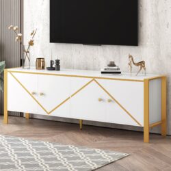 Modern Minimalist TV Stand For TVs Up To 75", Entertainment Center Media Console Cabinet With 2 Spacious Cabinets For Living Room - White