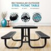 Outdoor Steel Picnic Rectangular Table With Umbrella Pole - Black - Image 4