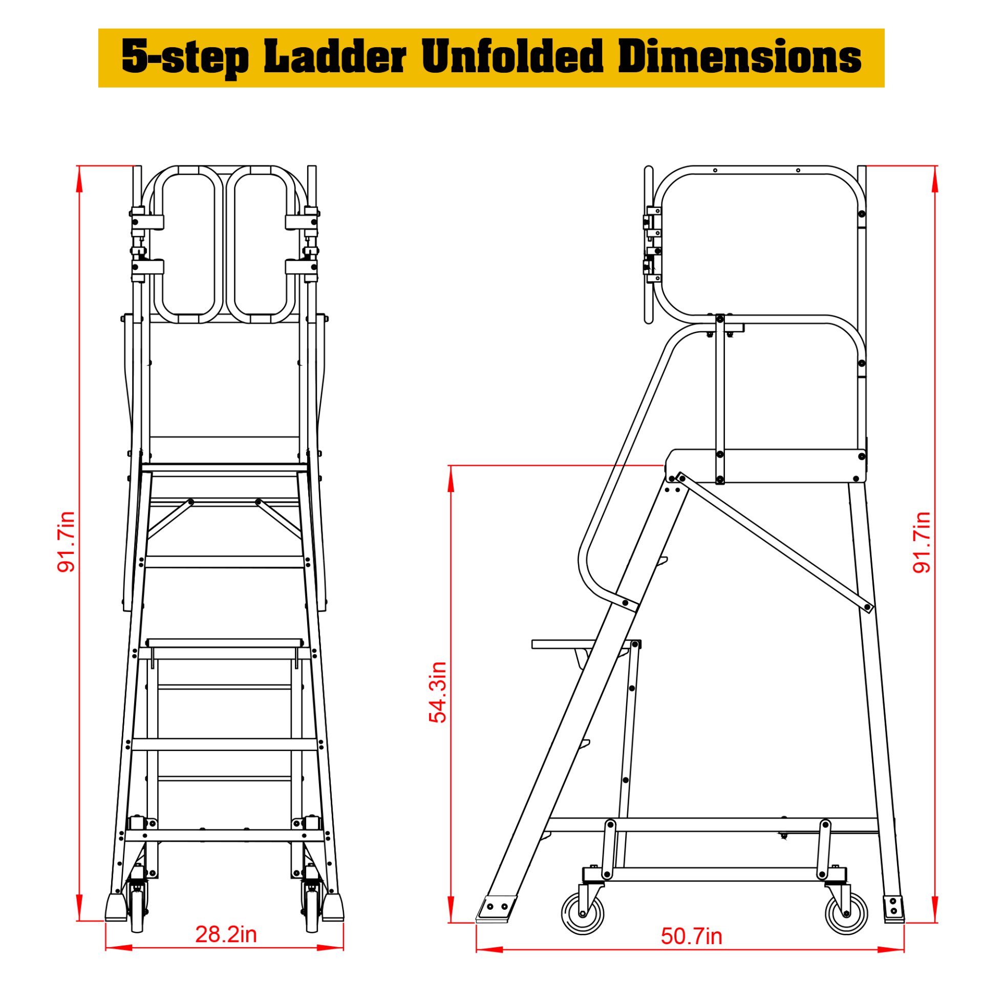 Heavy Duty Aluminum Rolling Platform Ladder With 5 Steps, 375Lbs Capacity - Silver - Image 17