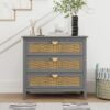 3 Drawer Cabinet Natural Rattan Suitable For Bedroom - Gray - Image 2