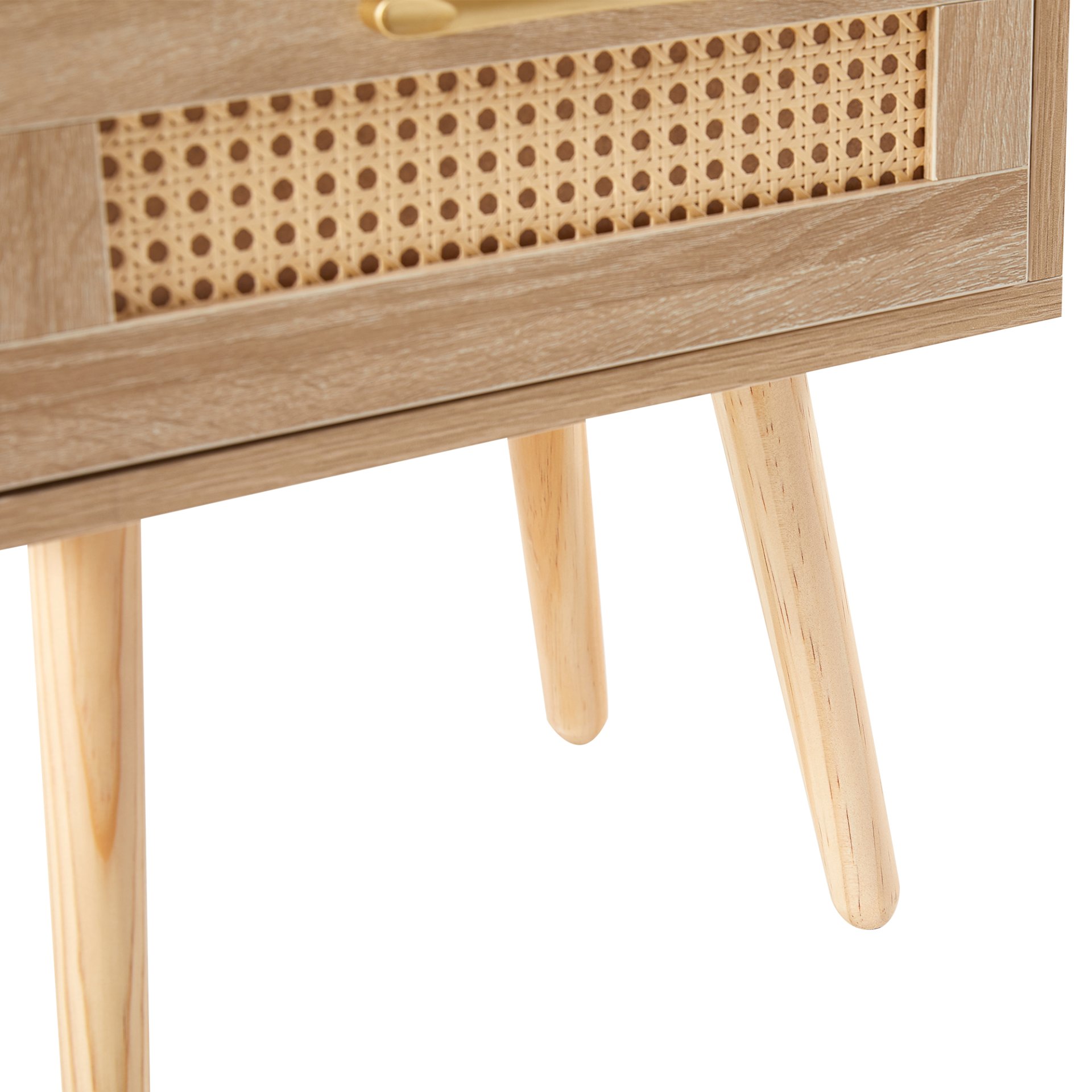 15.75" Rattan End Table With Power Outlet & USB Ports, Modern Nightstand With Drawer And Solid Wood Legs, Side Table For Living Room, Bedroom - Natural - Image 15