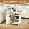Versatile Marble Folding Dining Table With Storage Rack And Cabinet, 6 Wheels - White - Image 4