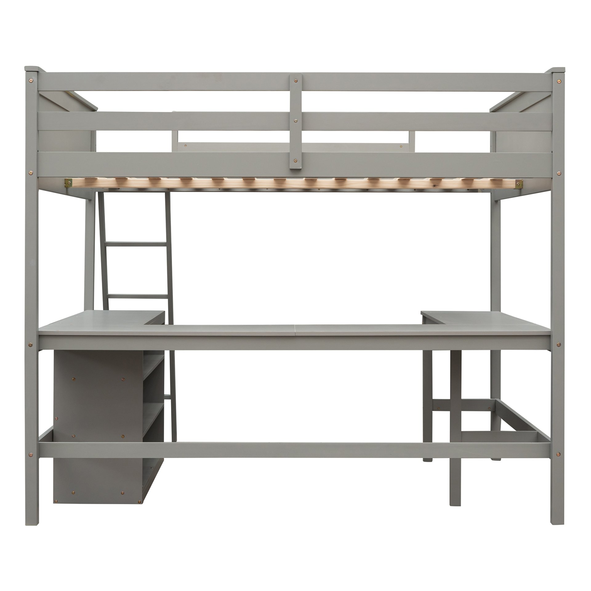 Full Size Loft Bed With Shelves With Desk - Gray - Image 11