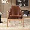 Accent Chair, Mid-Century Modern Armchair With Solid Wood Frame, Reading Leisure Chair With High Back For Living Room - Brown - Image 2