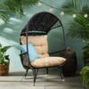 Doris - Outdoor Wicker Standing Basket Chair With Cushion - Brown - Image 5