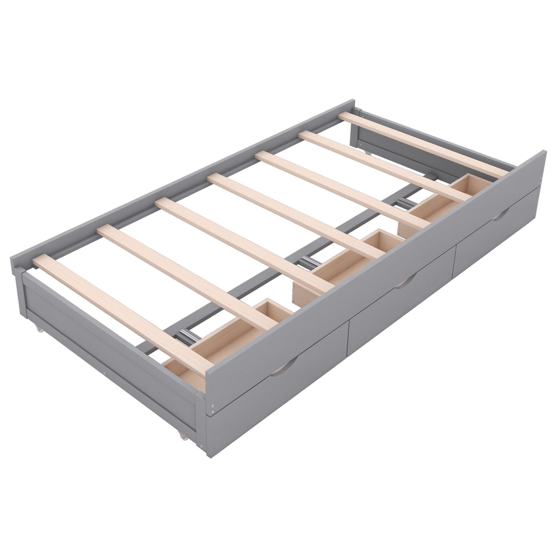 Twin Size LED Platform Bed With Trundle With Storage Headboard With Drawers - Gray - Image 13