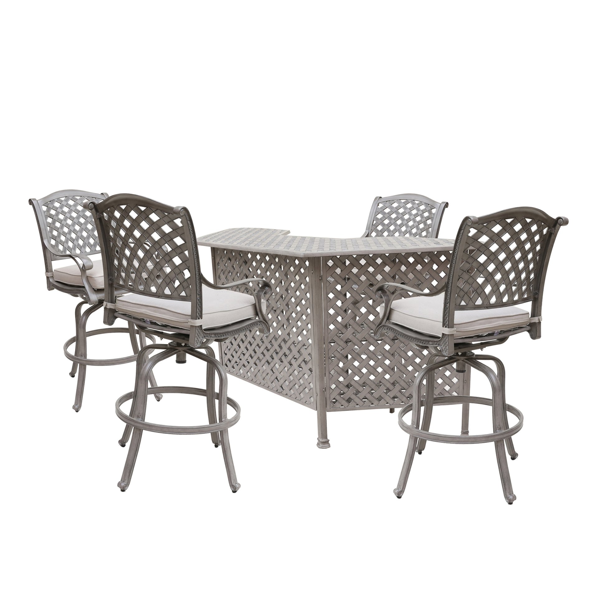 5 Piece Cast Aluminum Bar Set With Cushion - Gray Ash - Image 4