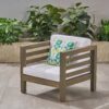 Outdoor Club Chair, Acacia Wood Patio Chair With Fabric Cushion For Backyard, Garden Or Porch - Gray / White - Image 5