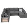 U-Shaped Sectional Sofa Pull-Out Sofa Bed With Two USB Ports, A Storage Chaise Lounge And Four Back Pillows For Living Room - Gray - Image 11