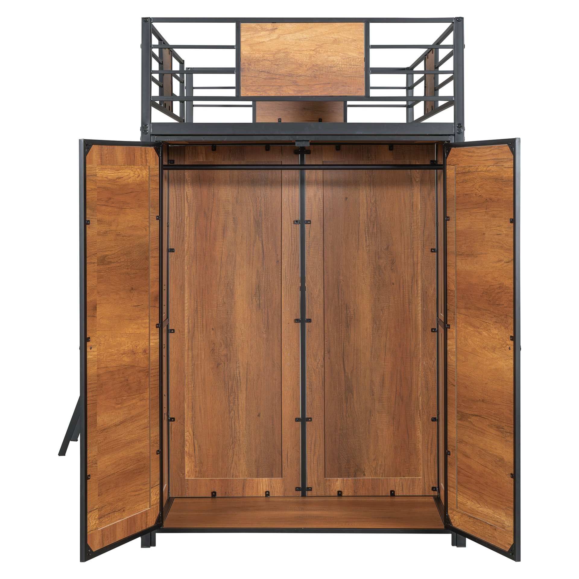 Twin Size Loft Bed With L Shape Desk And Wardrobe - Black - Image 14