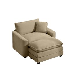 Stylish Corduroy Single Chair Deep Seat Sofa With Footstool And Pillow For Living Room And Bedroom - Tan