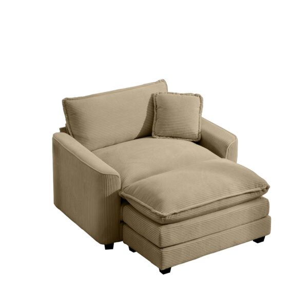 Stylish Corduroy Single Chair Deep Seat Sofa With Footstool And Pillow For Living Room And Bedroom - Tan