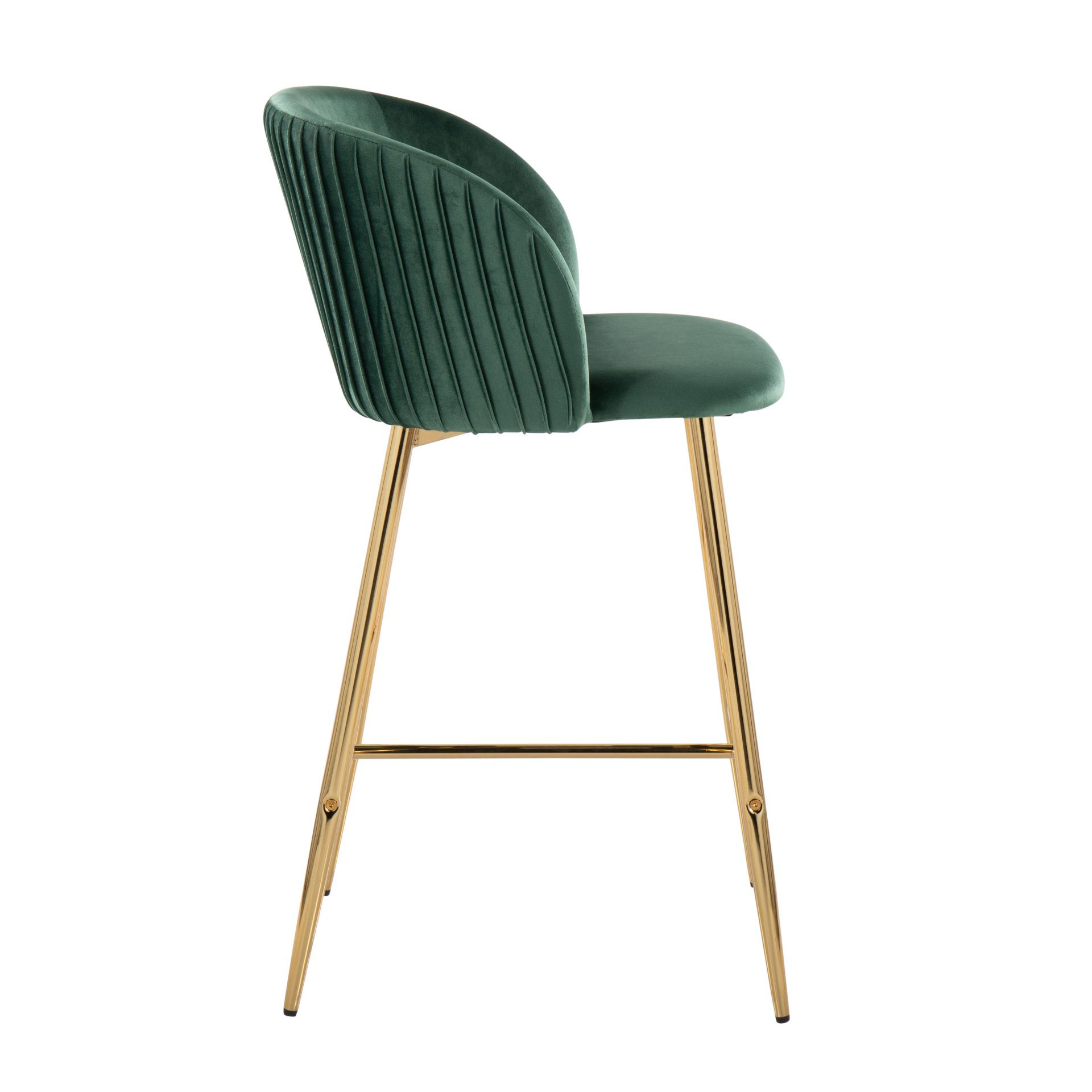 Fran - Pleated Contemporary / Glam Fixed Height Counter Stool (Set of 2) - Gold / Green - Image 3
