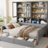 Full Size Daybed With Glass Door Storage Cabinets, Built In LED Lighting And Shelves - Gray - Image 22