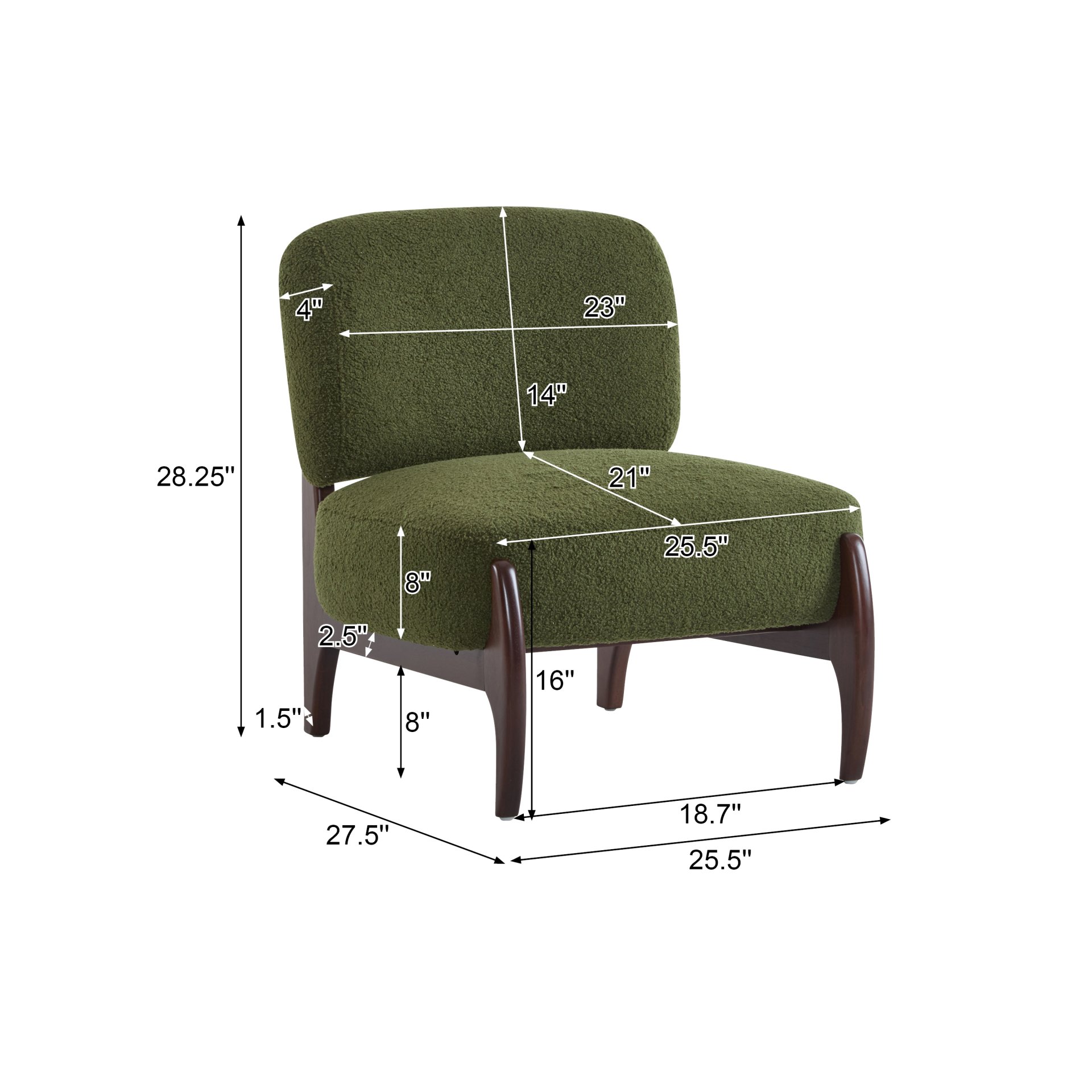 Modern Boucle Lounge Chair With Solid Wood Frame - Green - Image 3