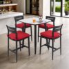 5 Pieces Outdoor Patio Bar Set, Rounded Square Table & 4 Bar Stools - Ember Black Frame / Greek White Marble-Inspired Sintered Stone - Image 2