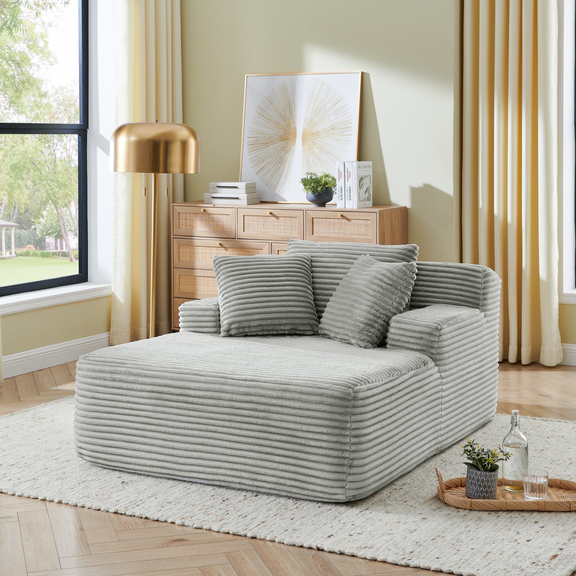 Modern Velvet Single Lazy Sofa Lounge Chair With High Density Foam - Gray - Image 4